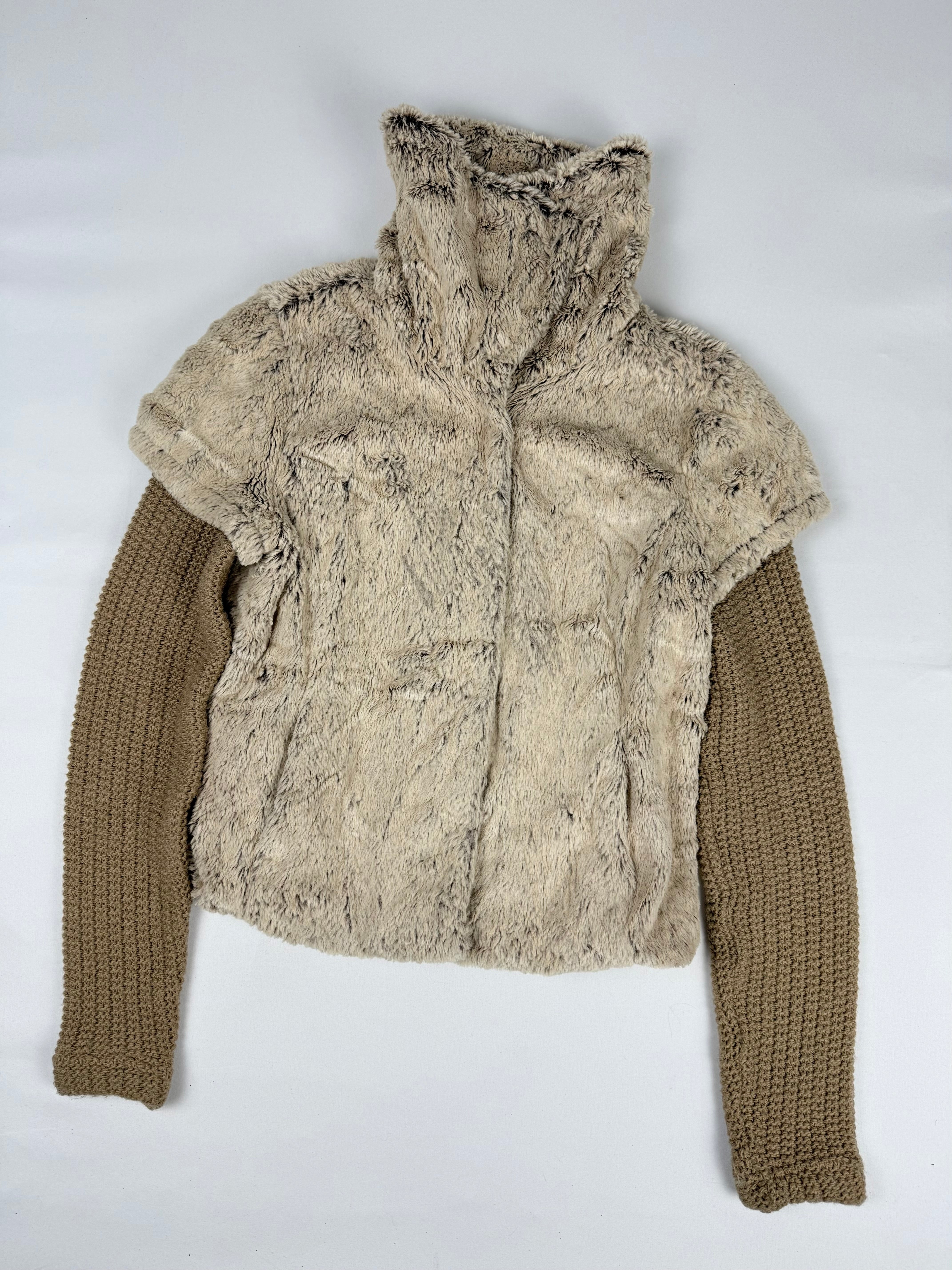 Beige faux fur layer 2 in 1 knitted jacket (S)