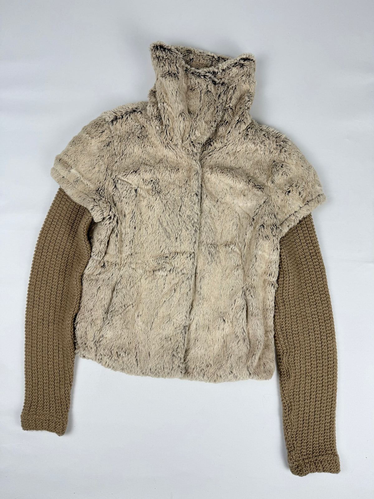 Beige faux fur layer 2 in 1 knitted jacket (S)