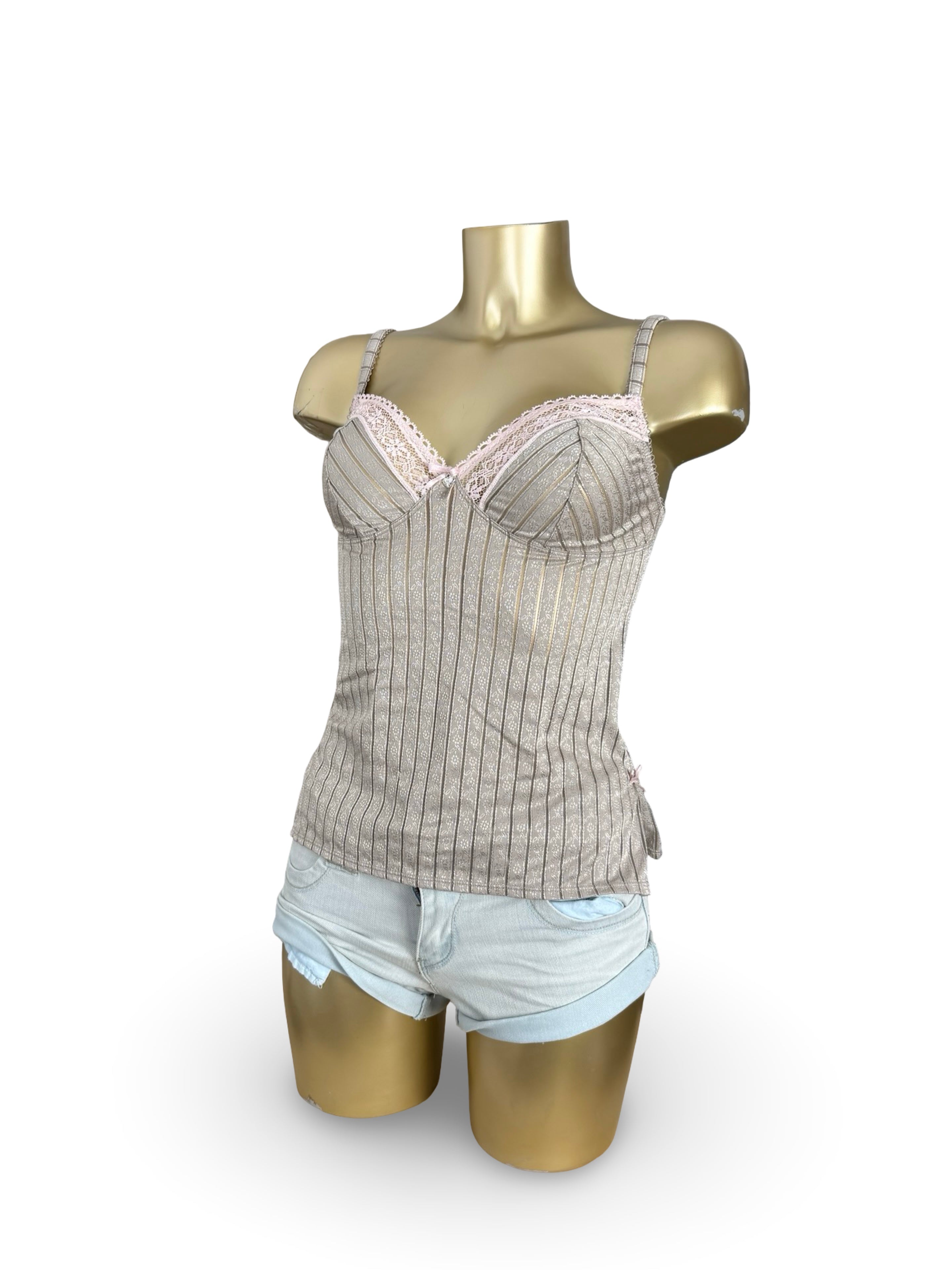 Grey & baby pink lace corset top (S)