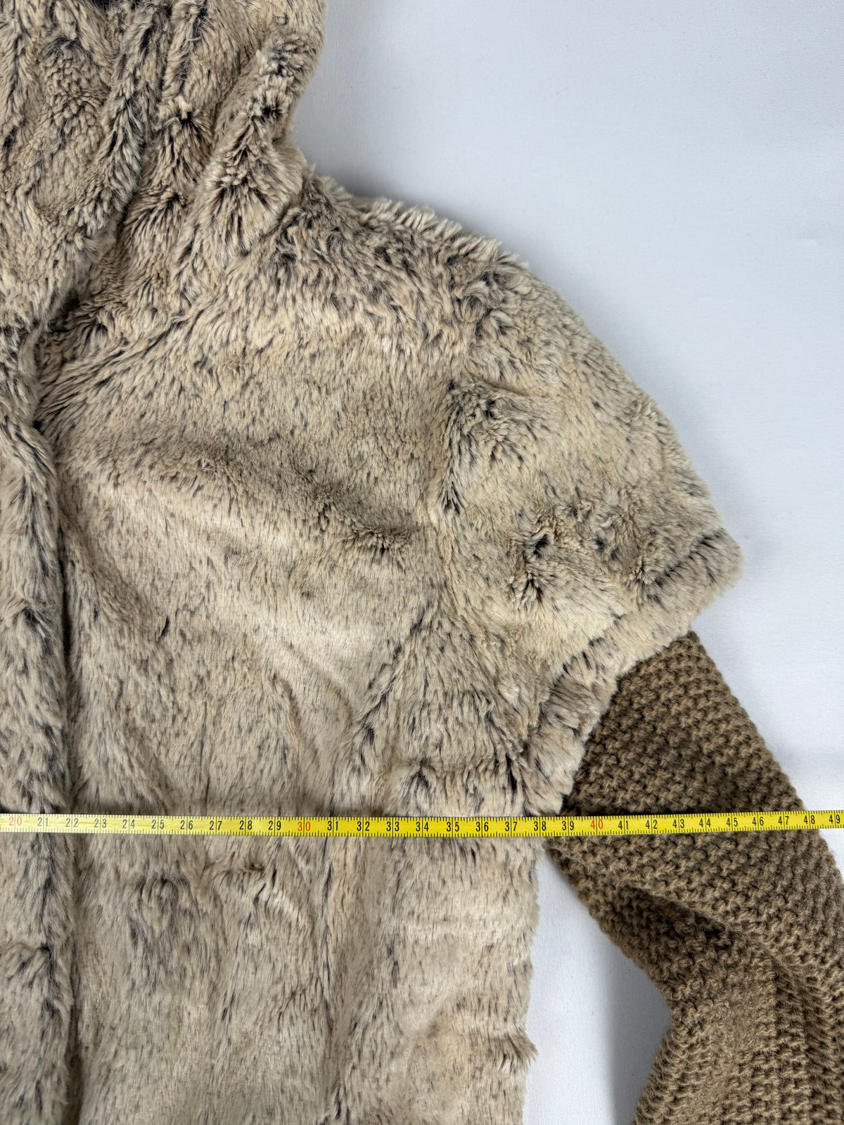 Beige faux fur layer 2 in 1 knitted jacket (S)