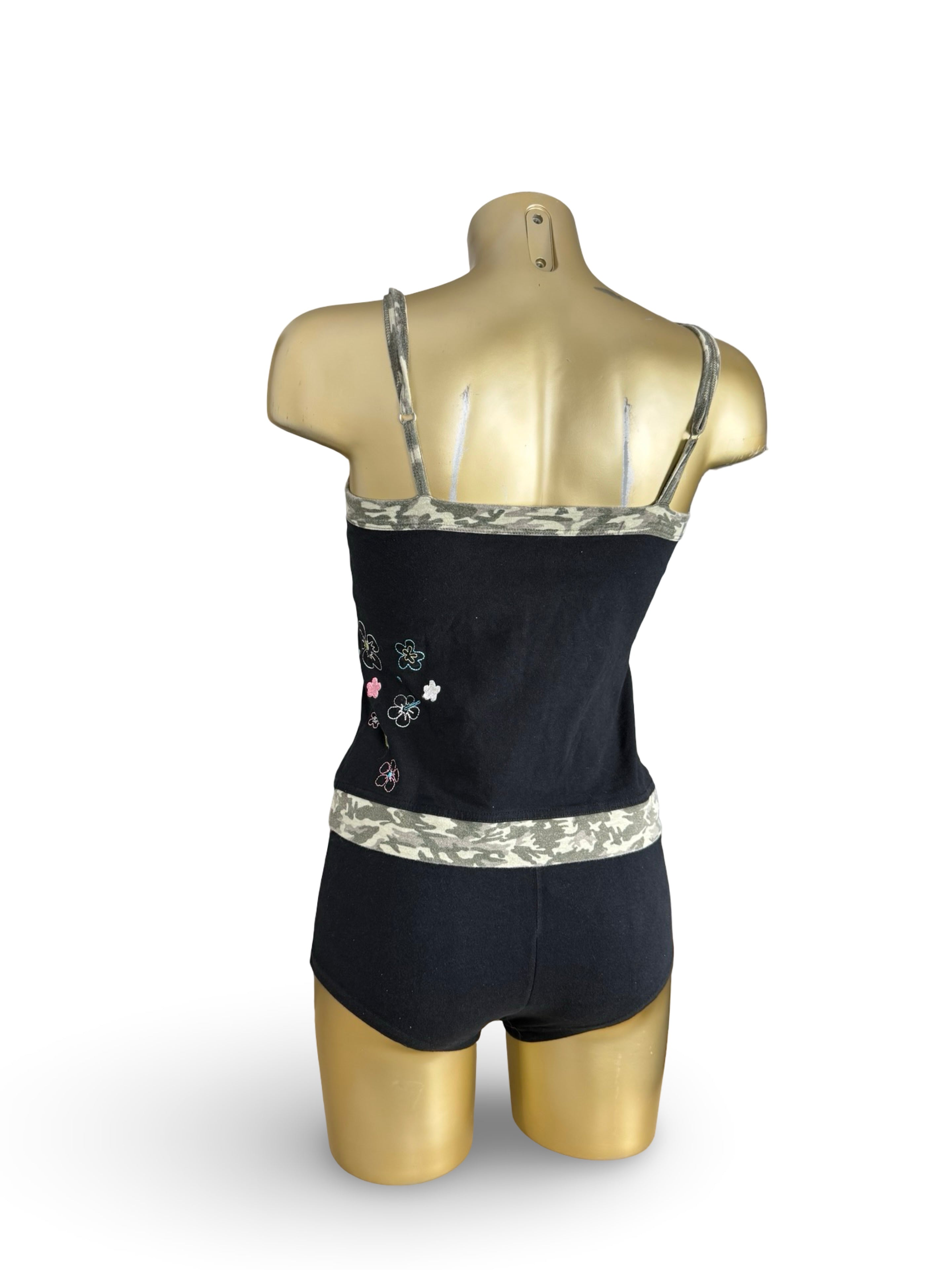 Black camo cotton top + shorty set (M)