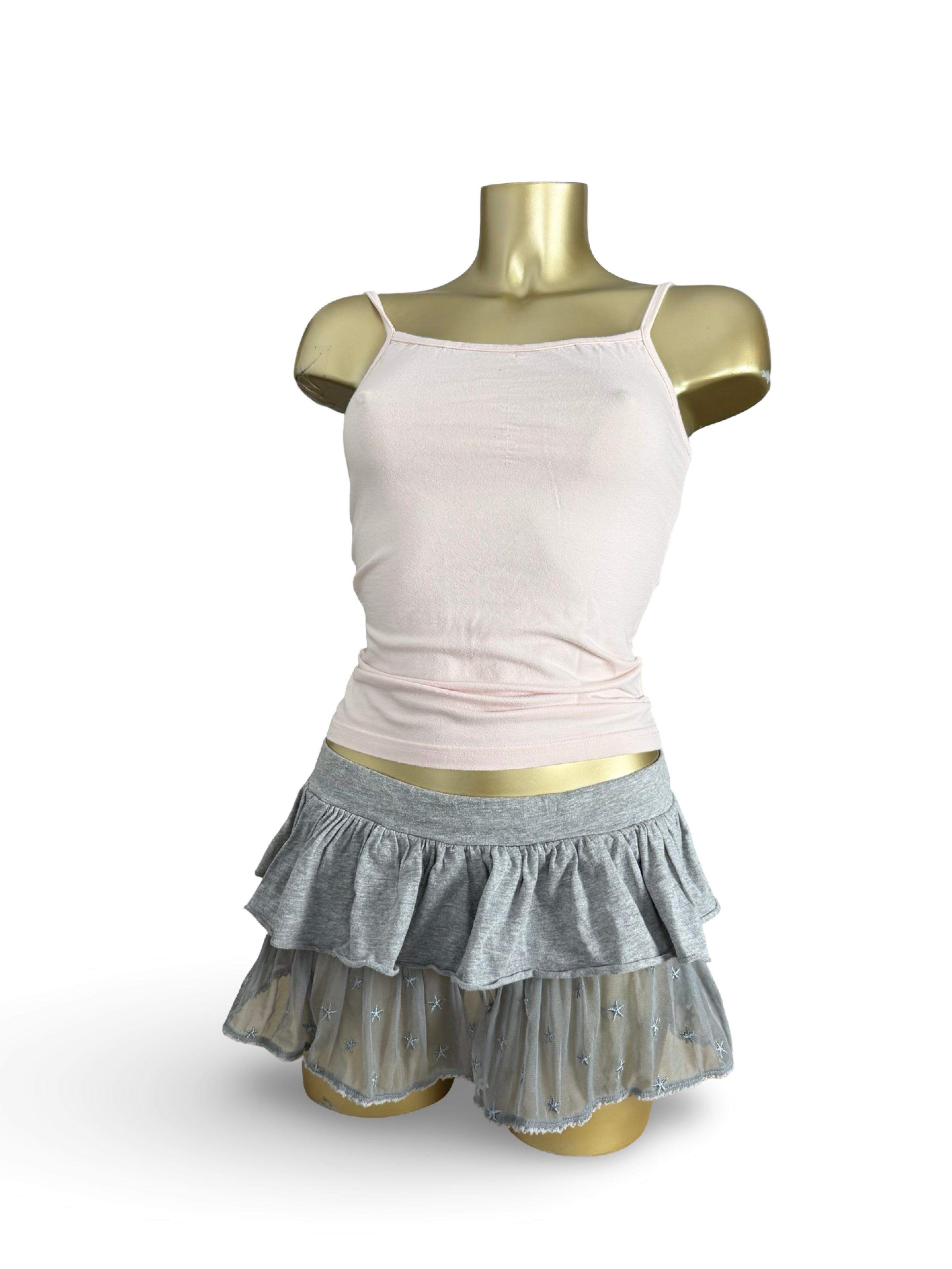 Grey pleated low rise mini skirt (S)