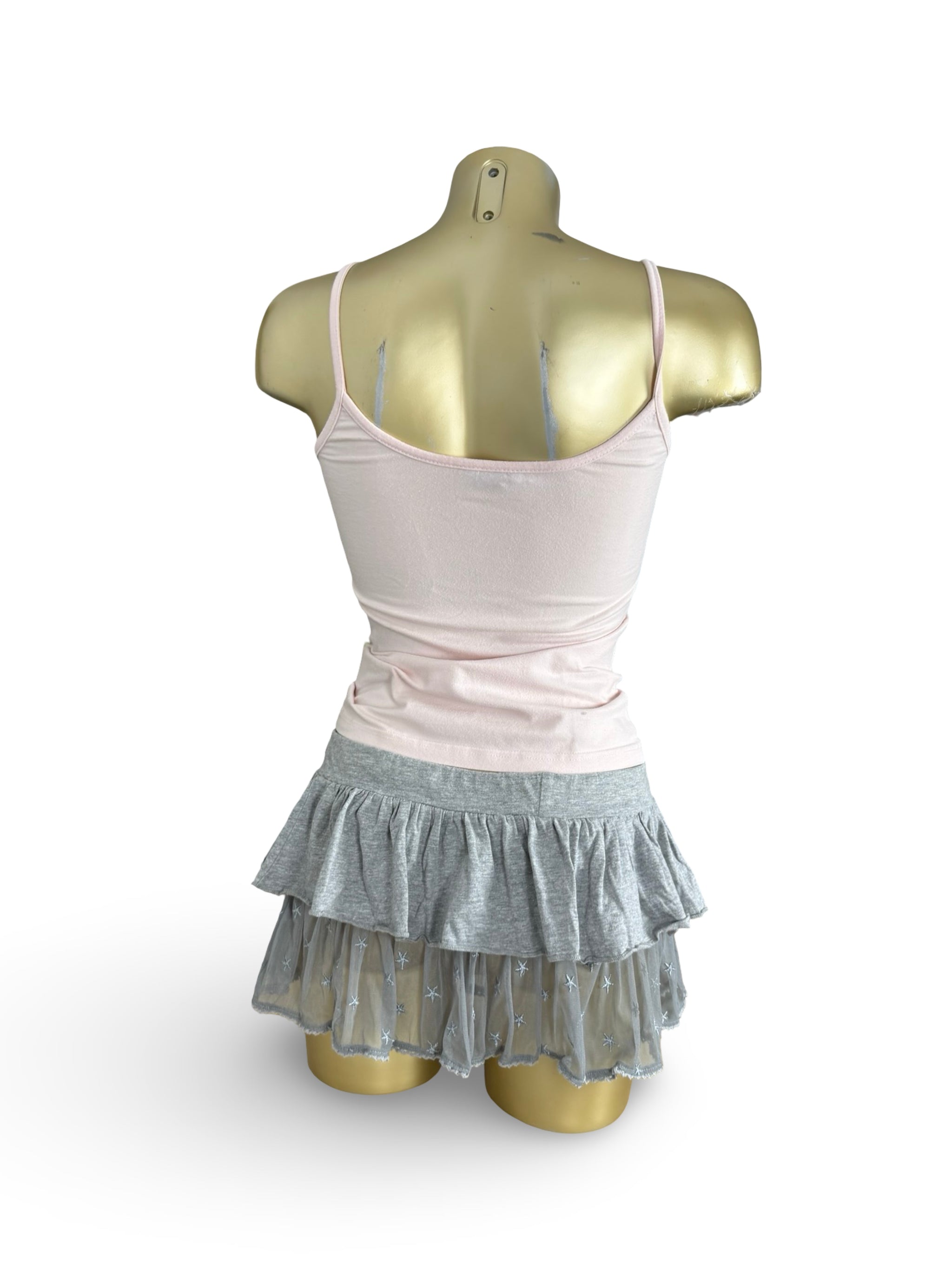 Grey pleated low rise mini skirt (S)