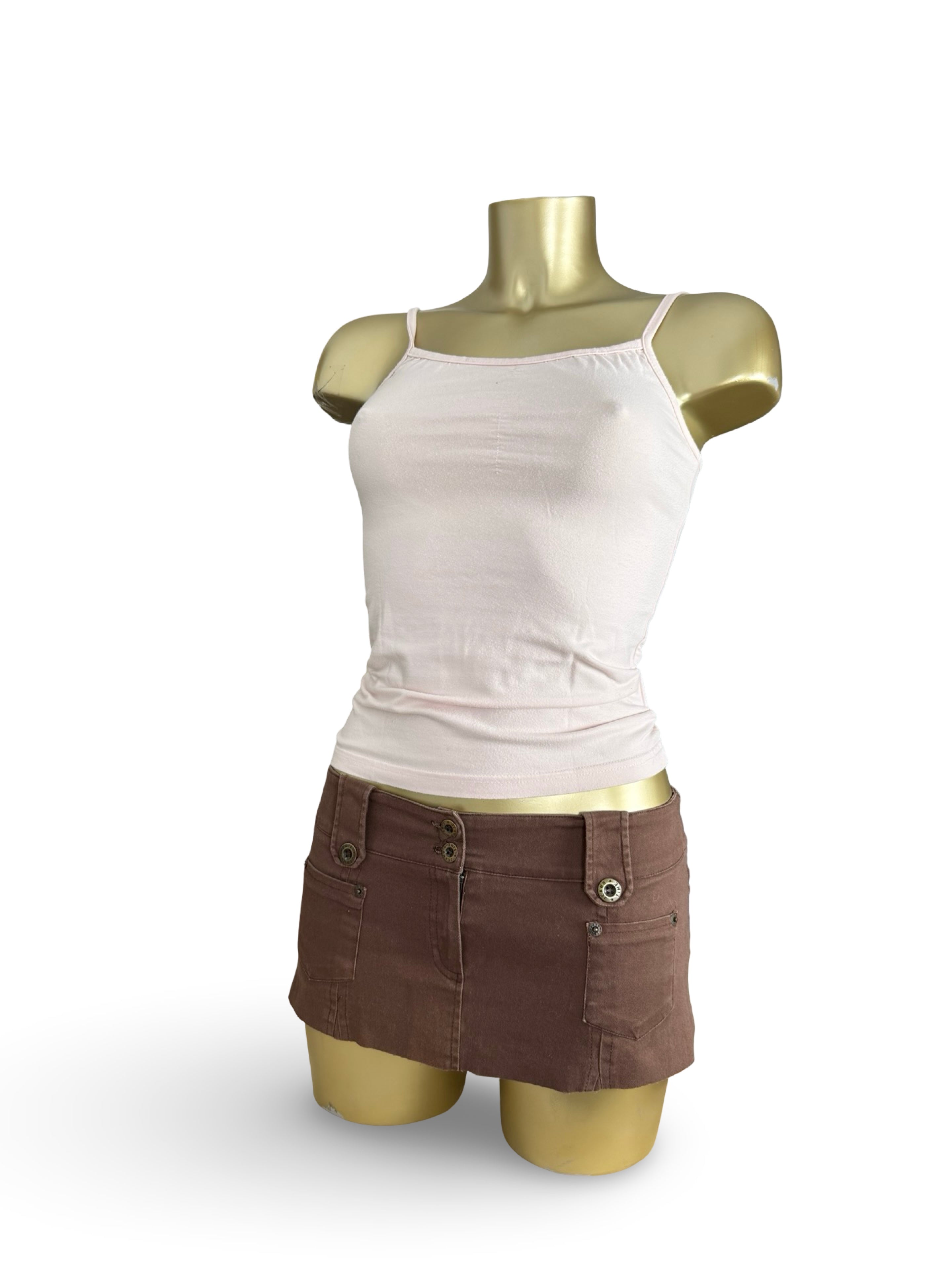 Brown denim ultra low rise mini skirt (S)