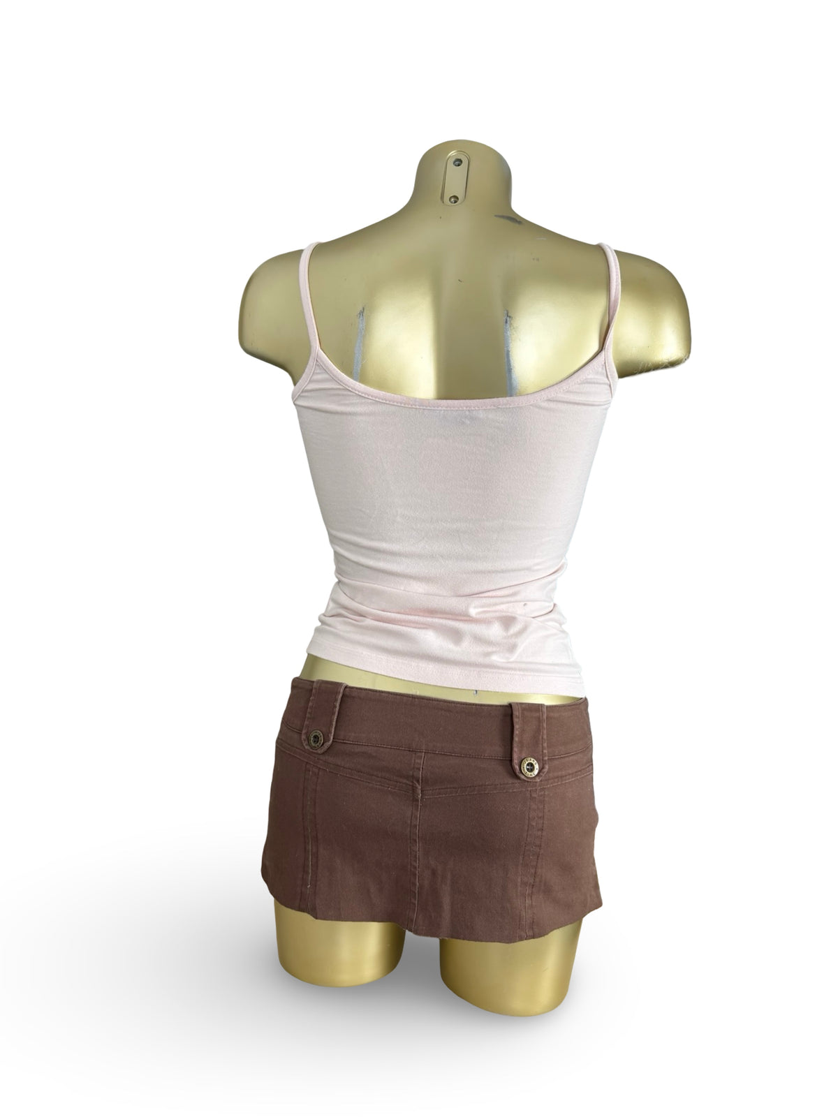 Brown denim ultra low rise mini skirt (S)