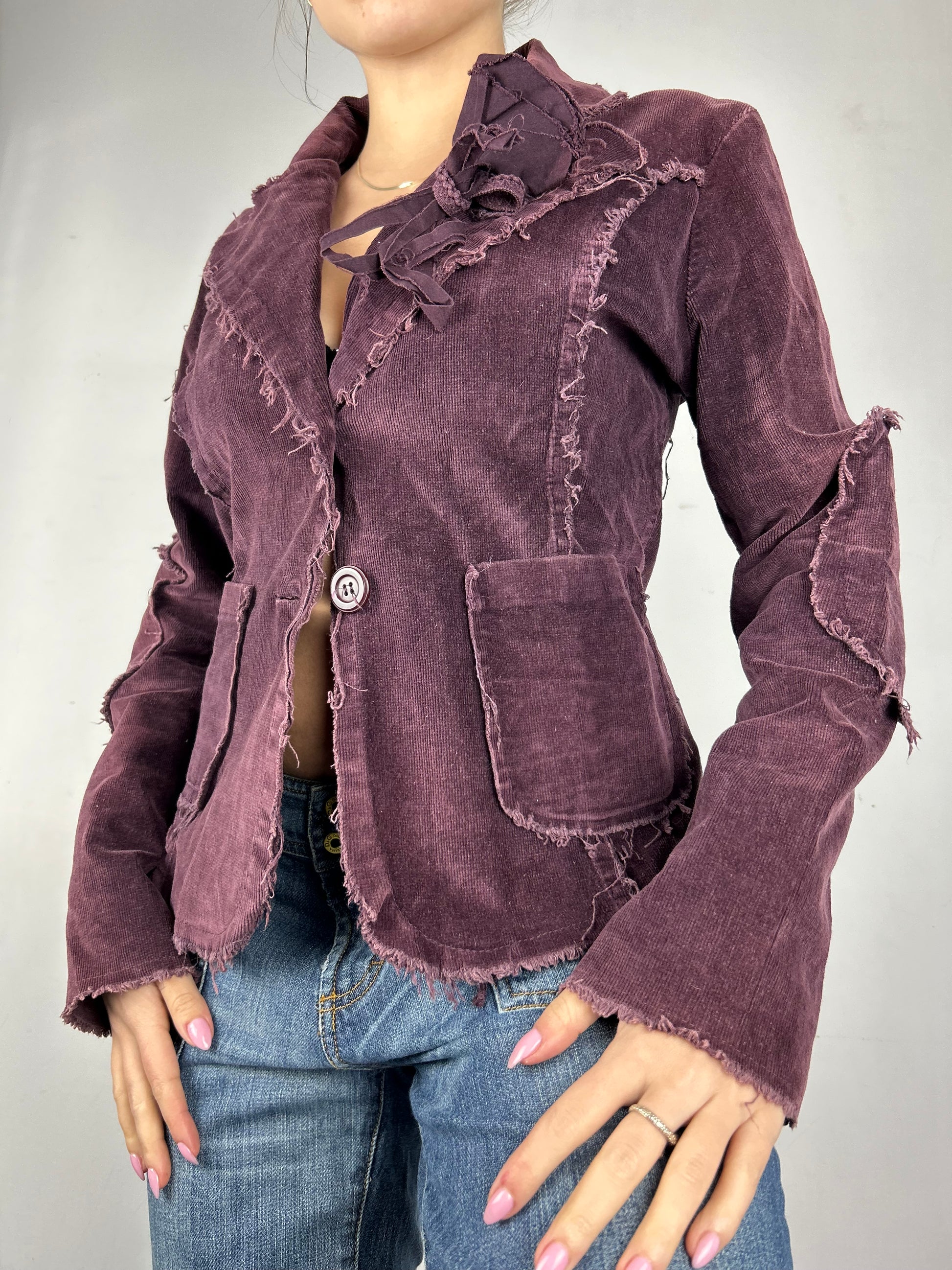 Purple ribbed velvet denim office blazer jacket (S)