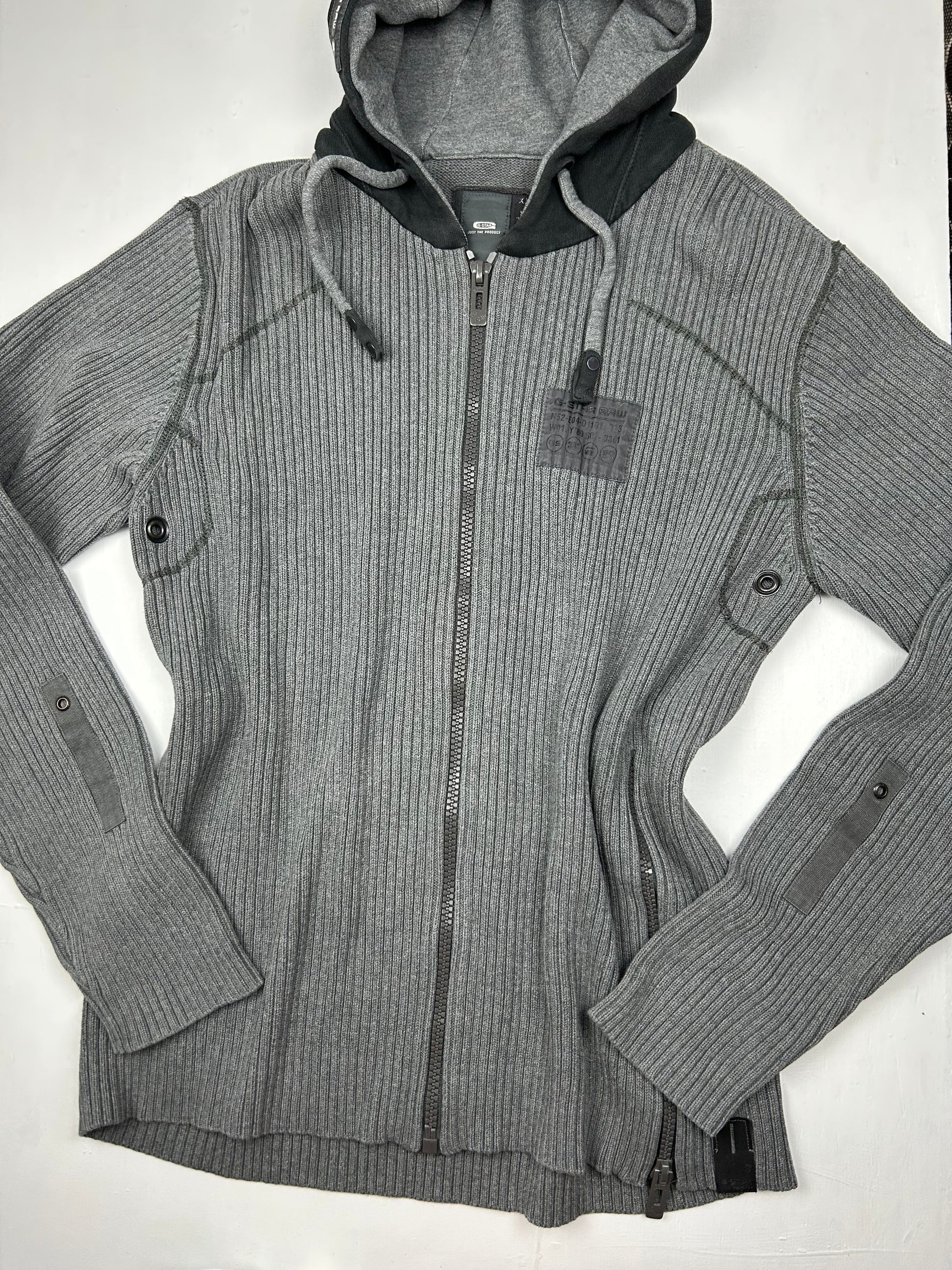 Grey ribbed  zip up hoodie jacket (XL)