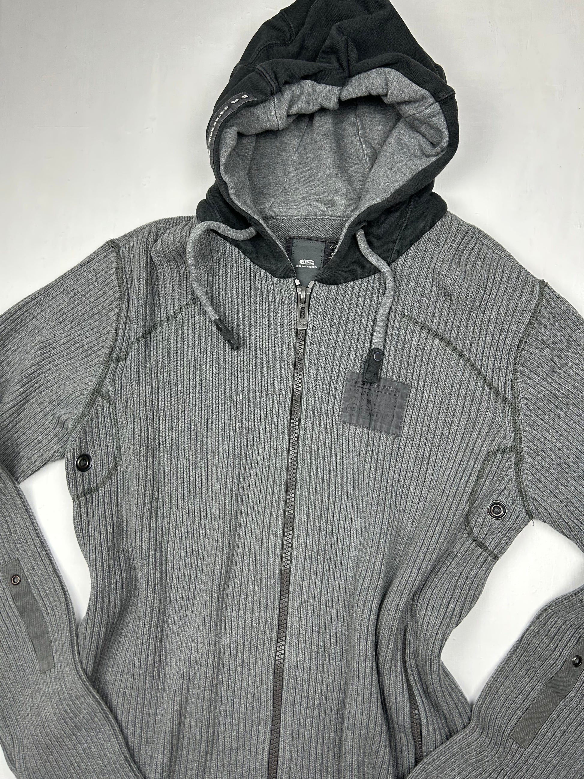 Grey ribbed  zip up hoodie jacket (XL)