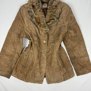 Beige real suede leather trench coat (XXL)