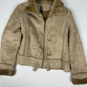 Beige suede inside faux fur jacket (L)