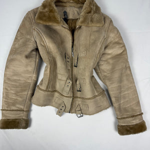 Beige suede inside faux fur jacket (L)