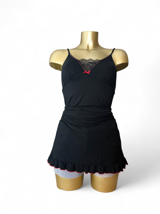 Black & red super soft modal babydoll mini dress (S/M)