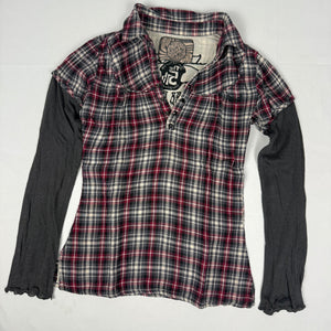 Grey check print long sleeves top (XS)