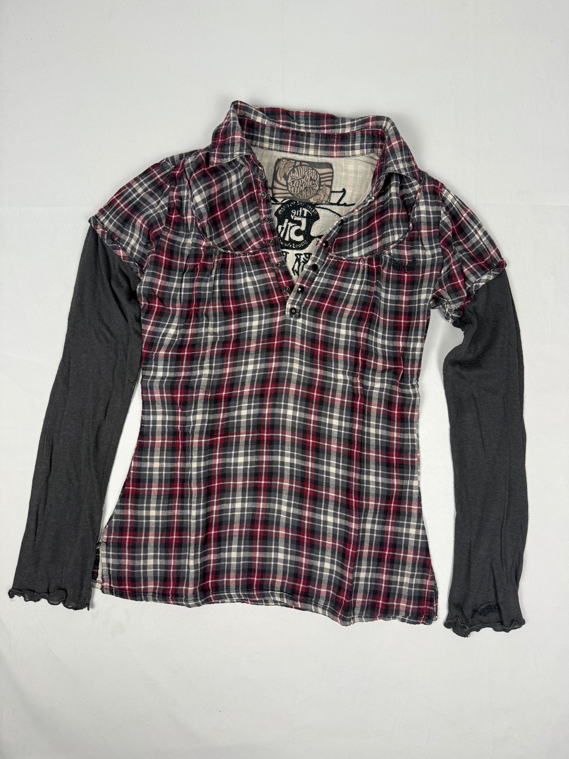 Grey check print long sleeves top (XS)