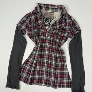 Grey check print long sleeves top (XS)