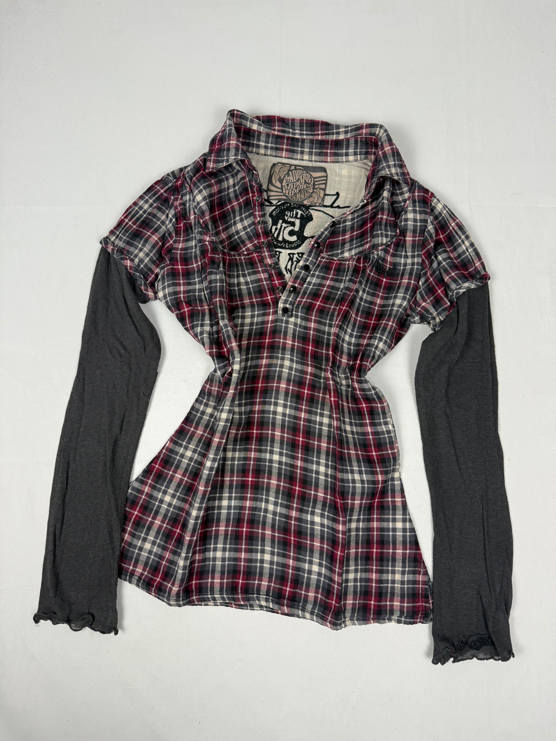 Grey check print long sleeves top (XS)