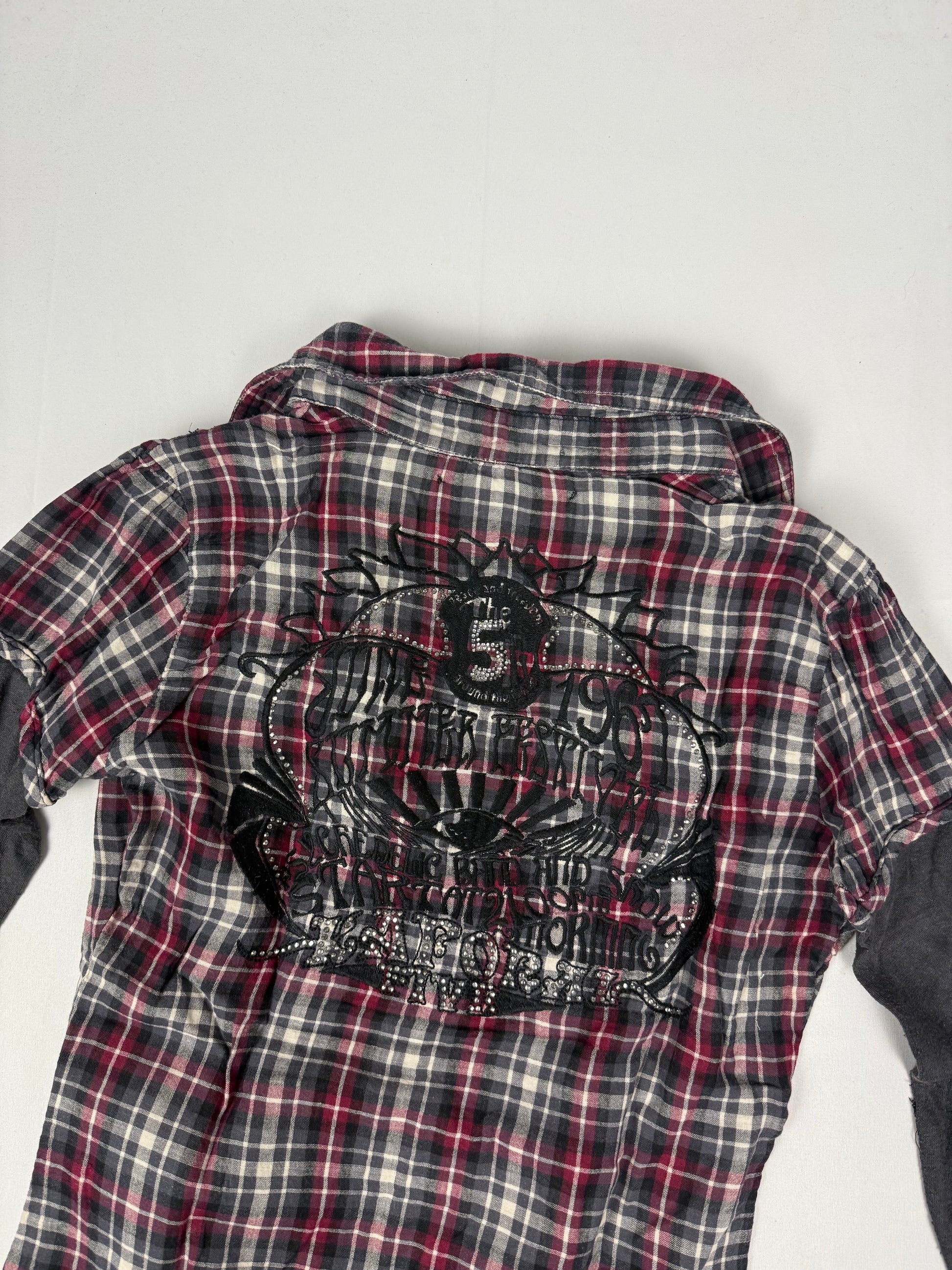 Grey check print long sleeves top (XS)