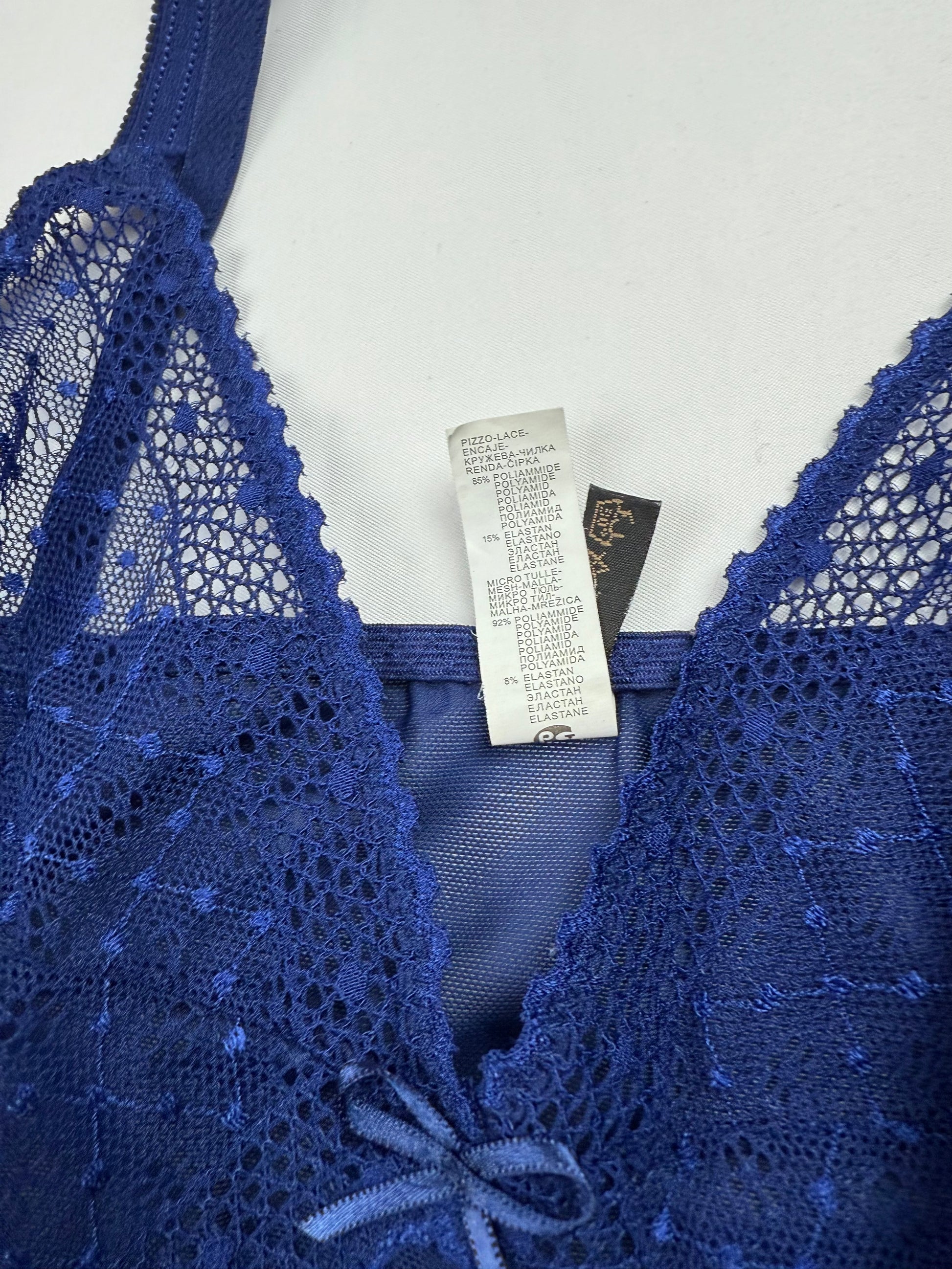 Blue mesh see trough babydoll mini dress (M)