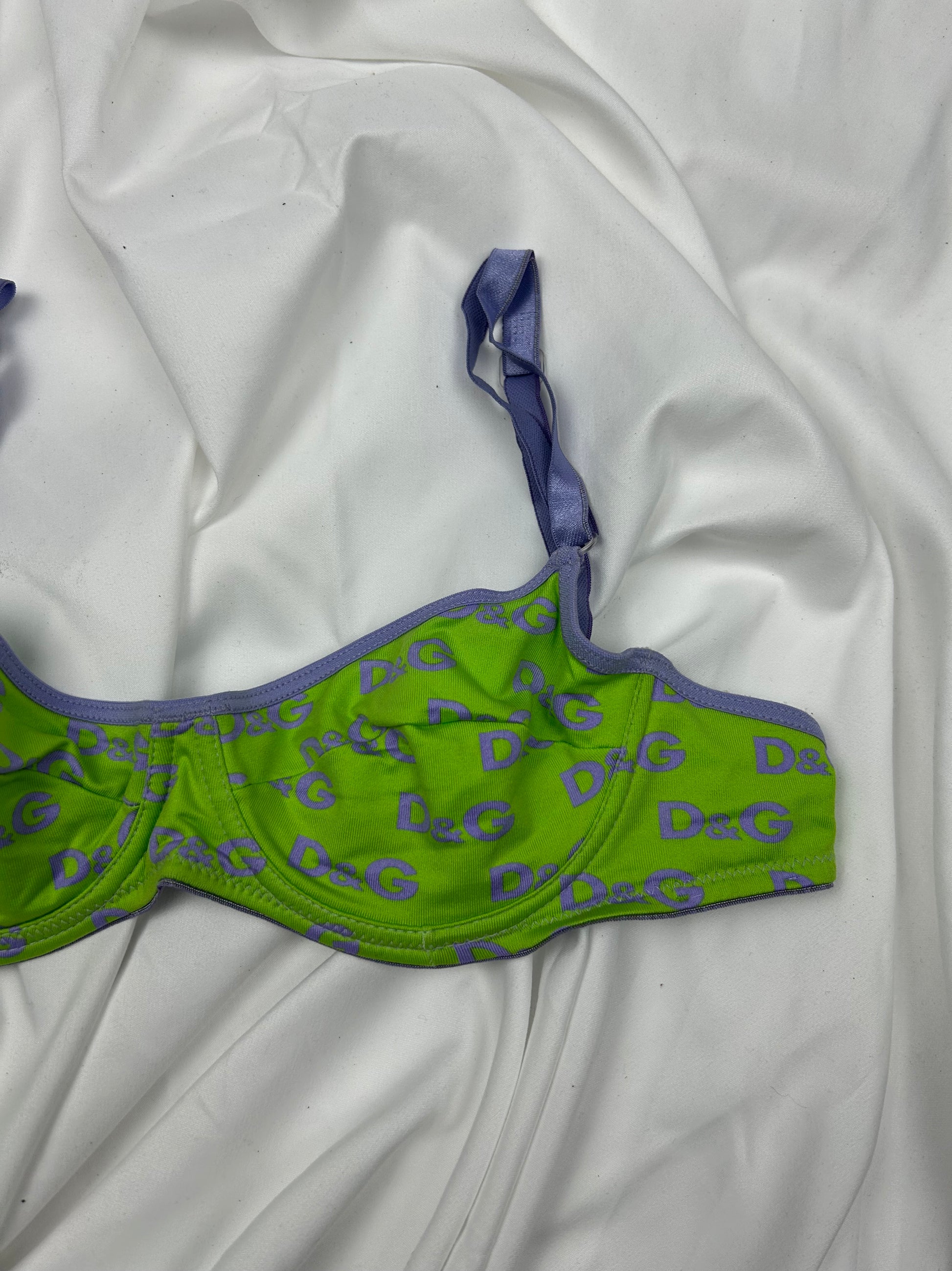 Green cotton logo print bra (90B)