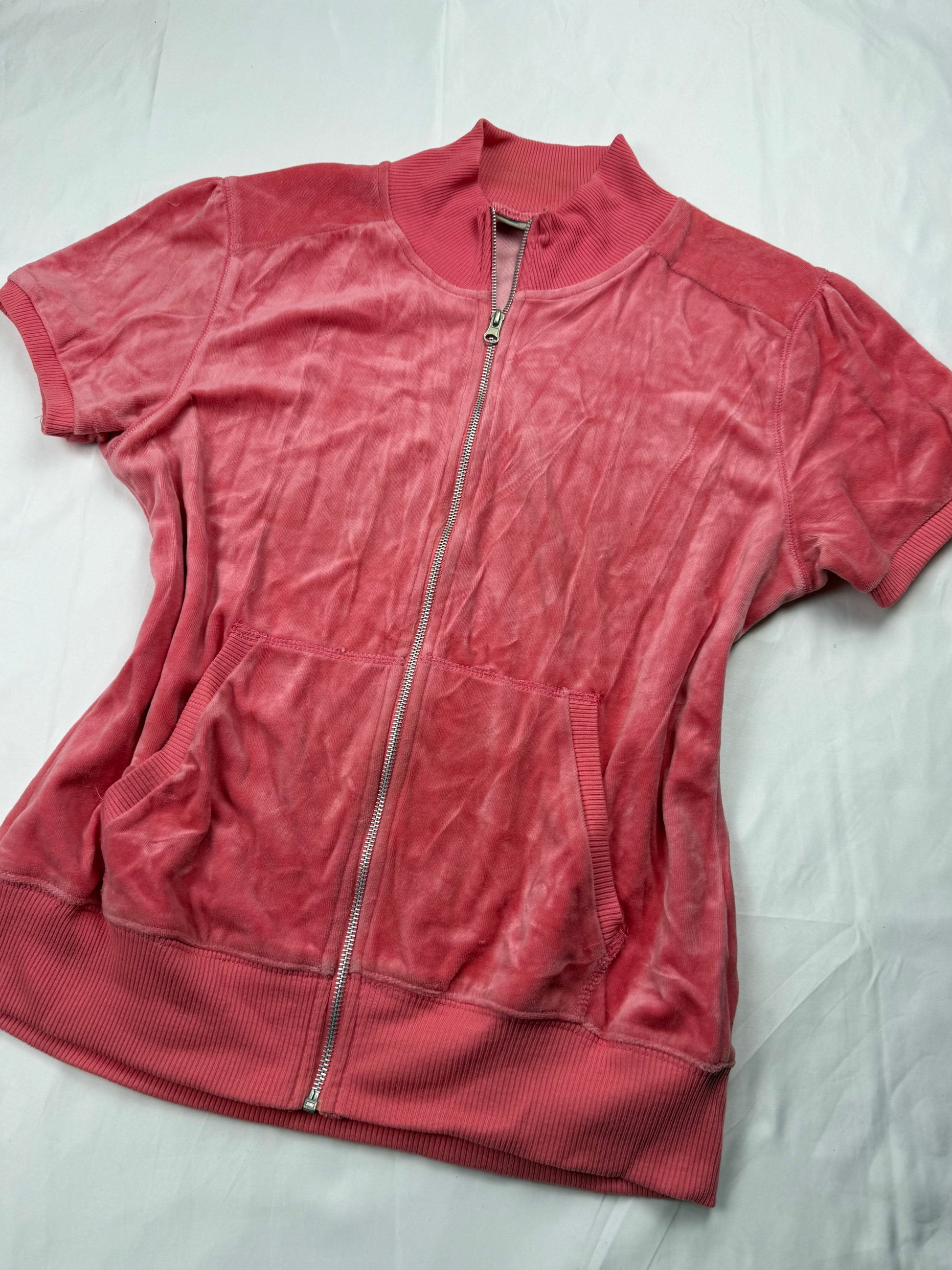Pink velvet zip up hooded tee (XL)