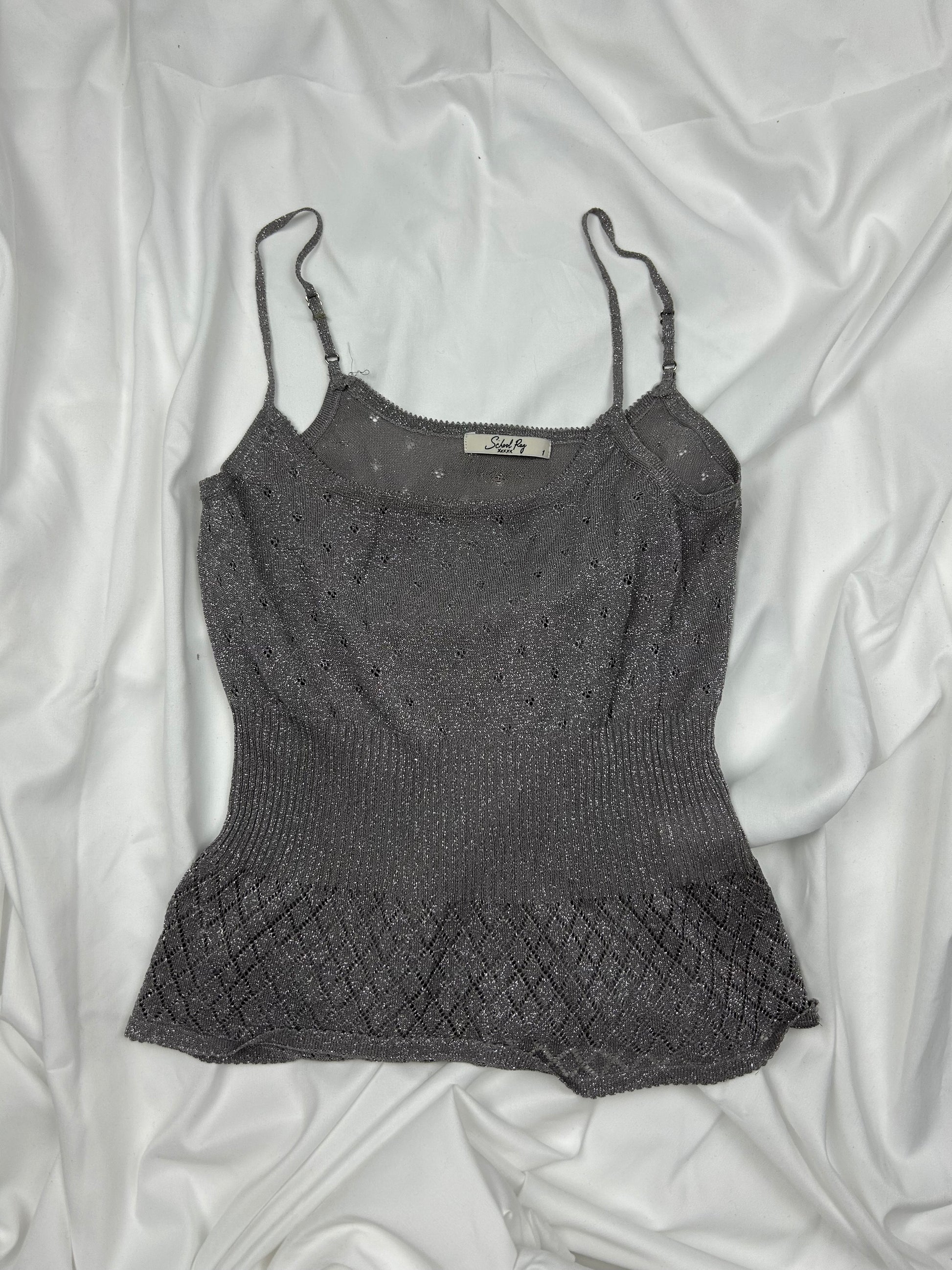 Silver grey embroidered cami top (S/M)