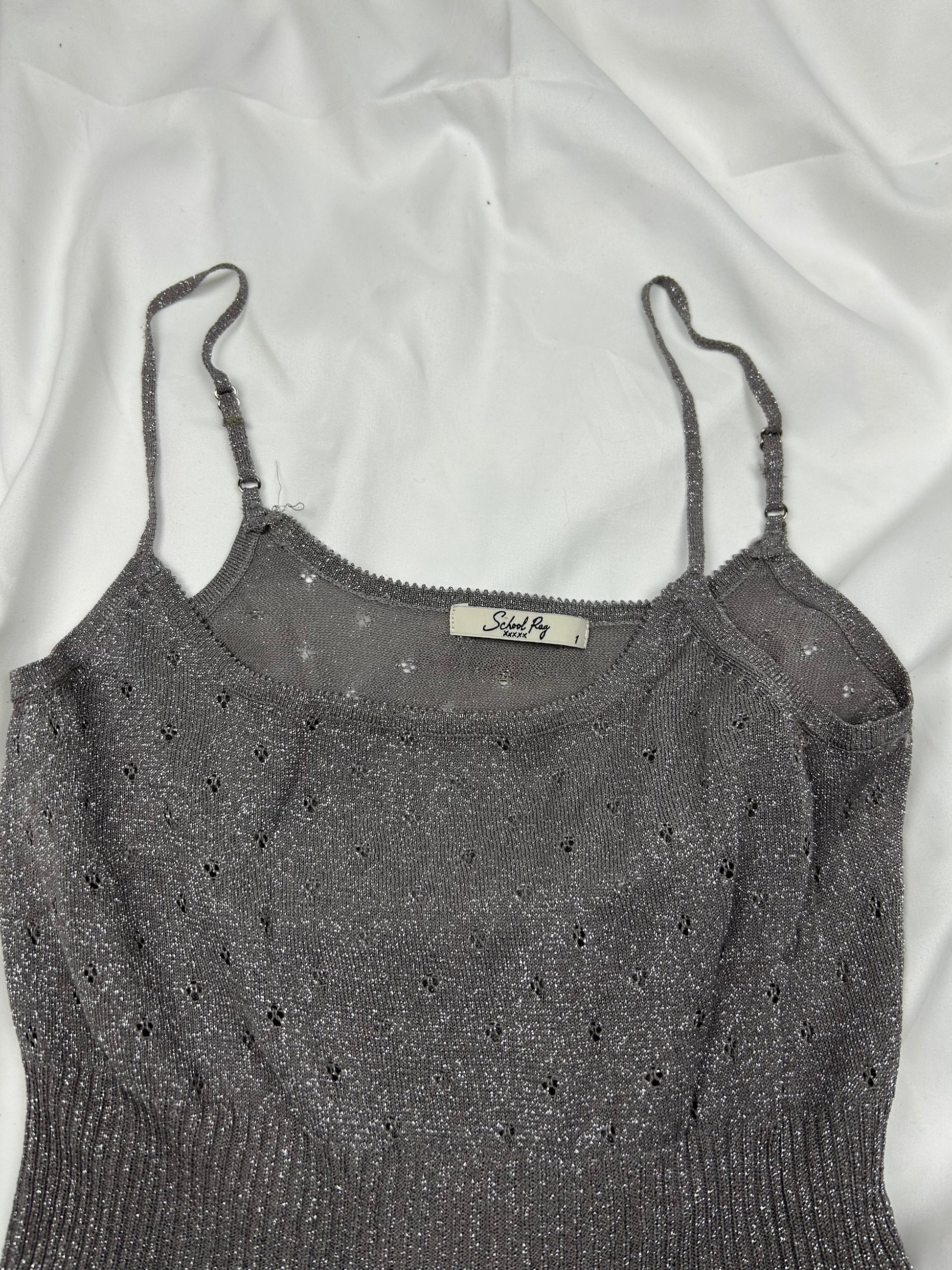 Silver grey embroidered cami top (S/M)