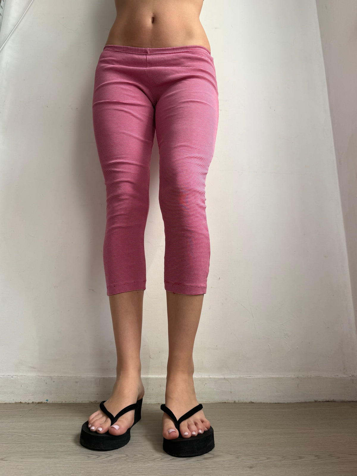 Burgundy striped capri pants + top set (S)