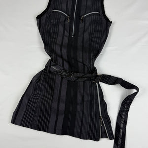 Black striped zip up stretchy tight fit mini dress (M)
