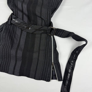 Black striped zip up stretchy tight fit mini dress (M)