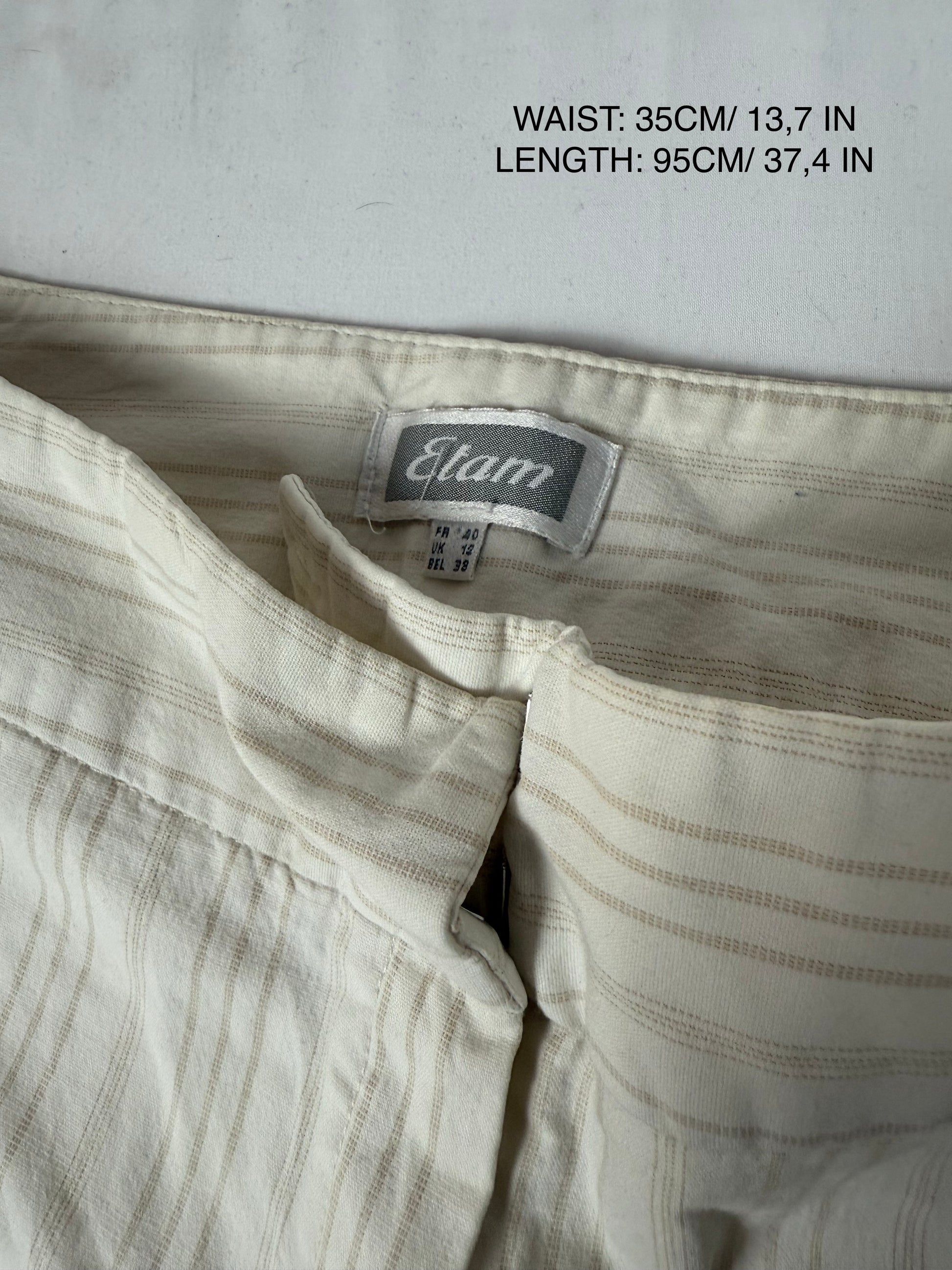 White cream striped cotton low rise office flare pants (M)