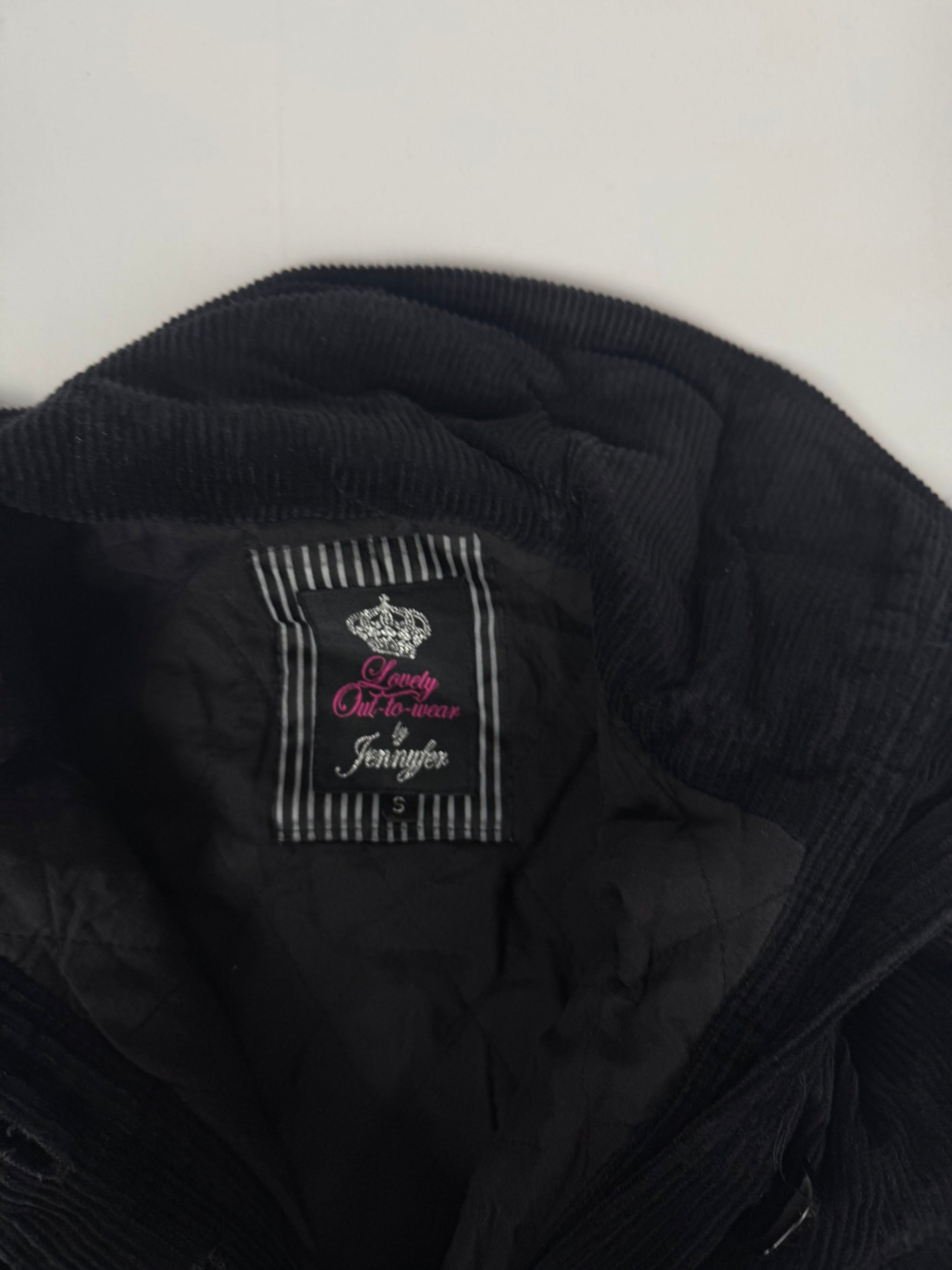Black velvet ribbed trench coat (S)