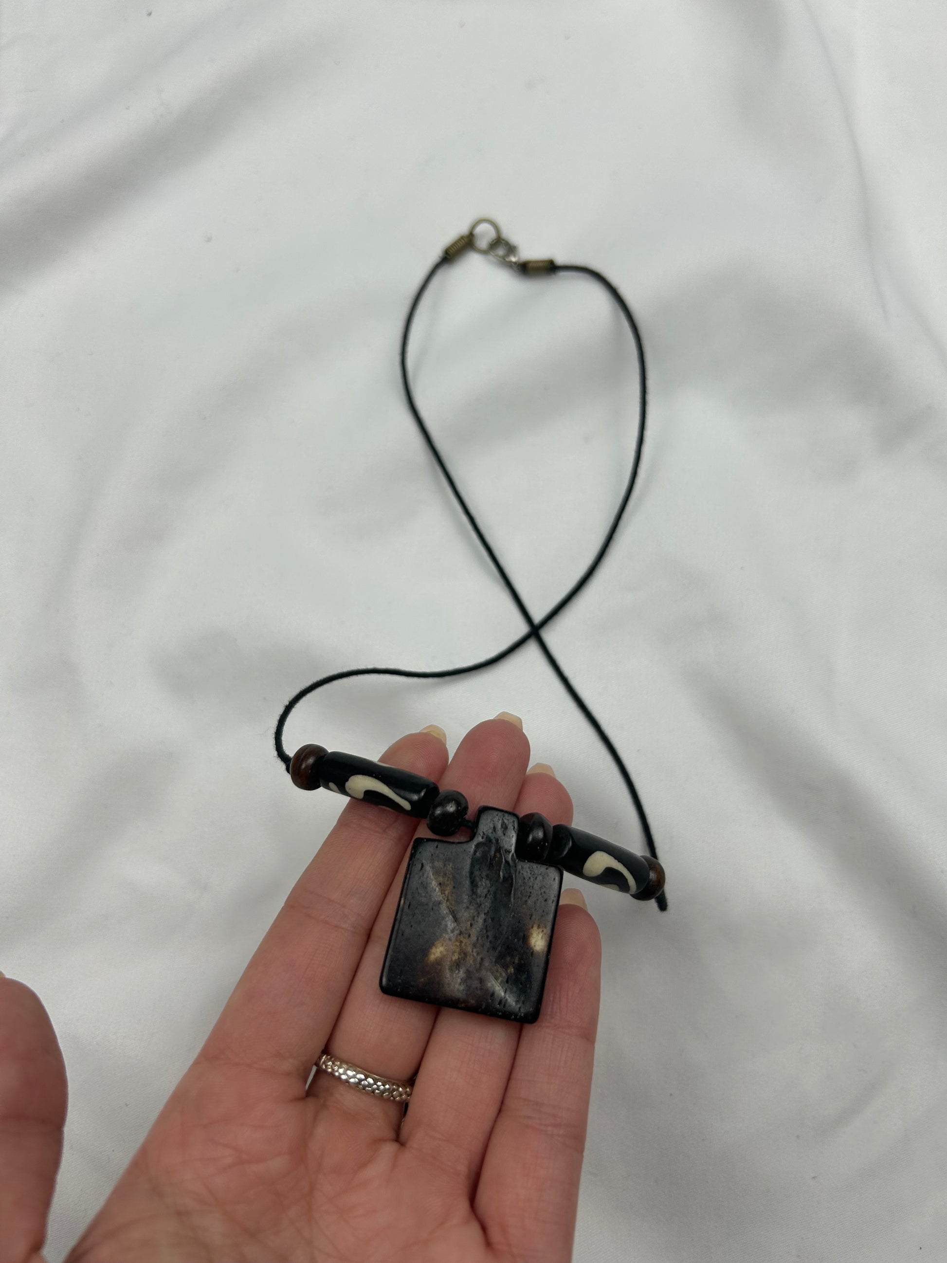 Black pearls boho cord necklace