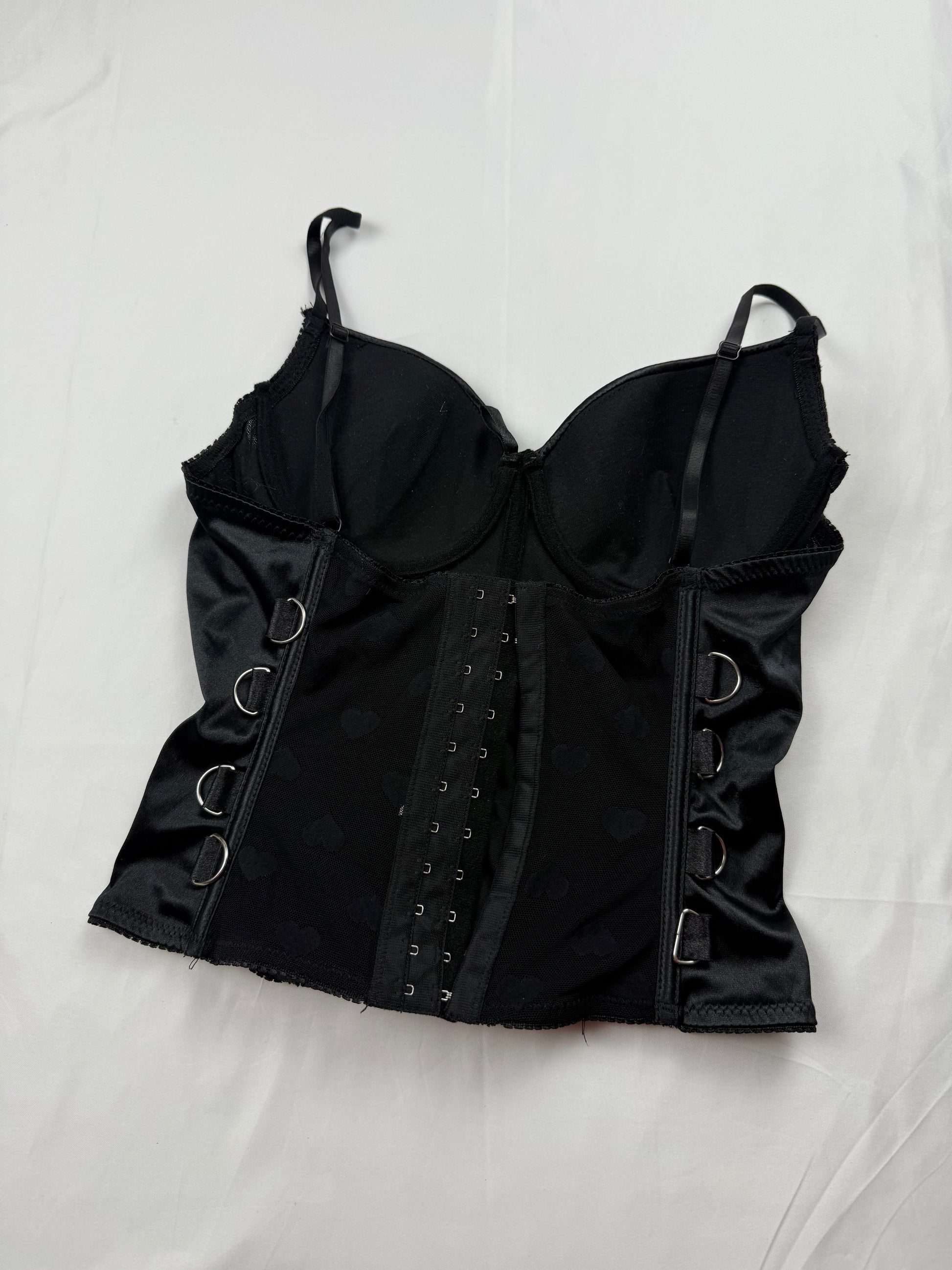 Black mesh embroidered corset top (S)