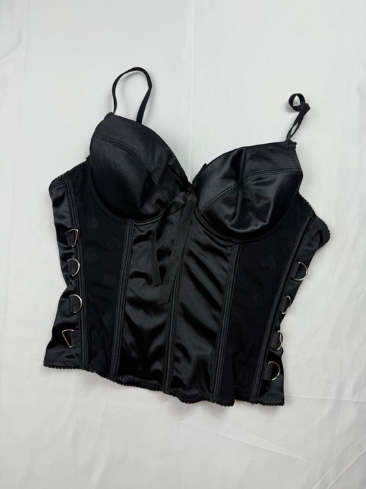 Black mesh embroidered corset top (S)