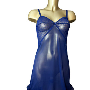 Blue mesh see trough babydoll mini dress (M)
