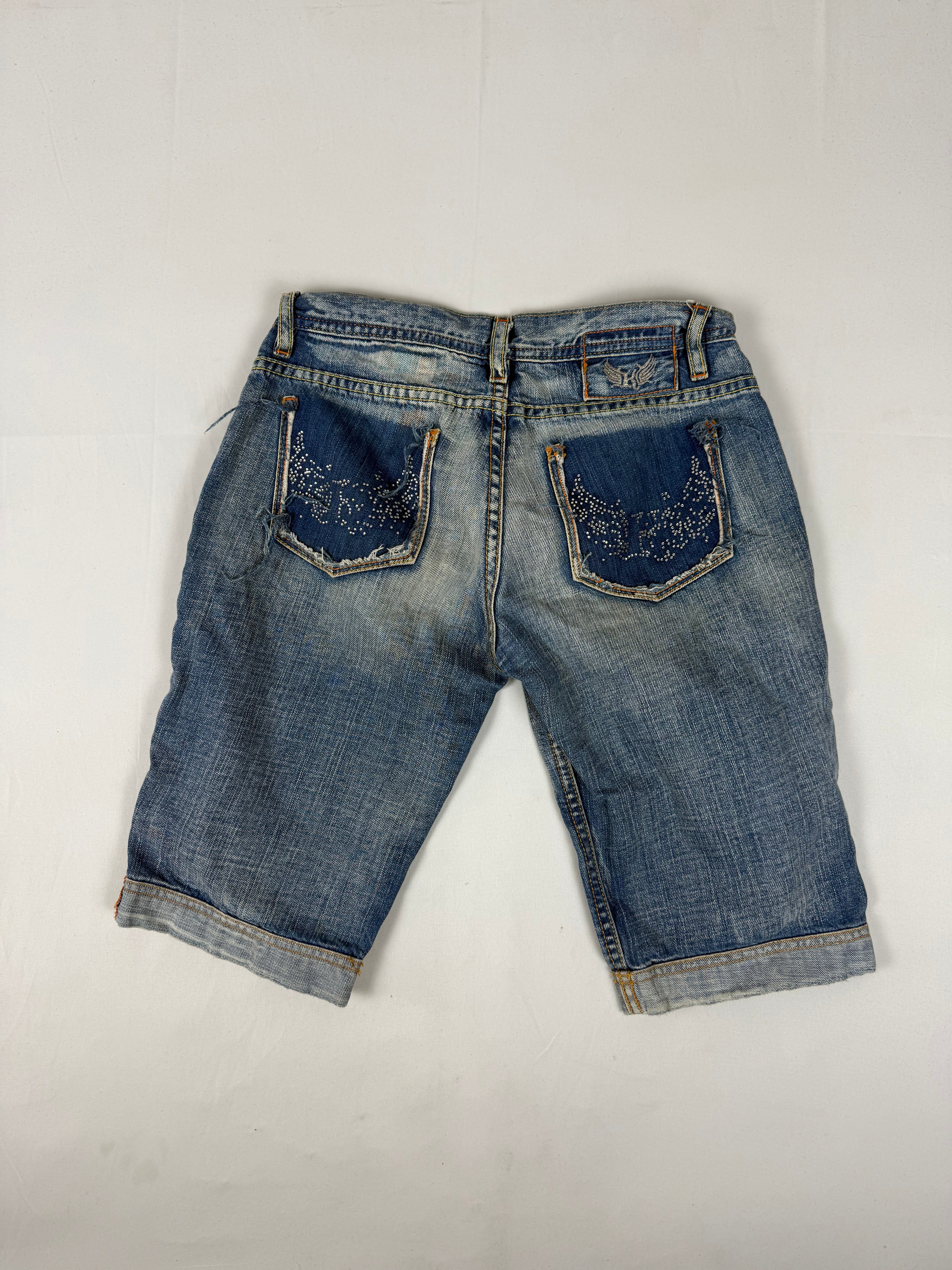 Blue denim low waist capri pants (XS)