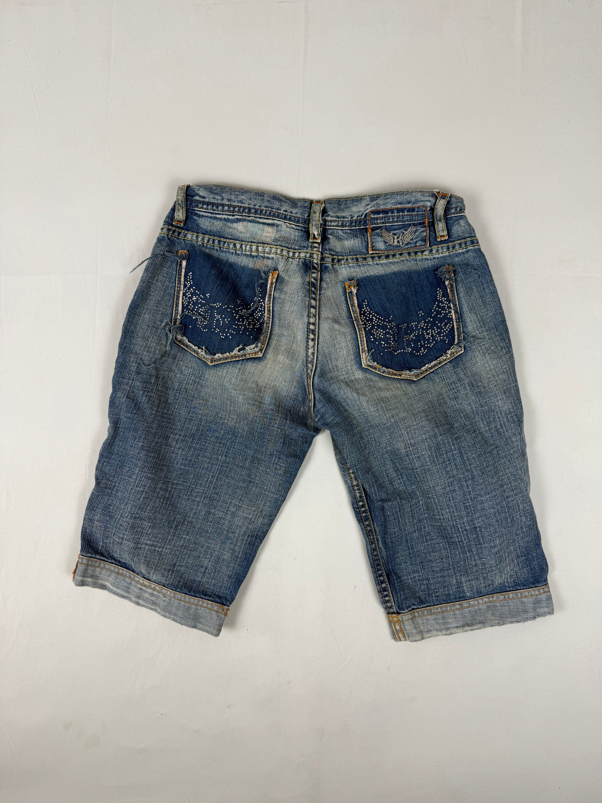 Blue denim low waist capri pants (XS)