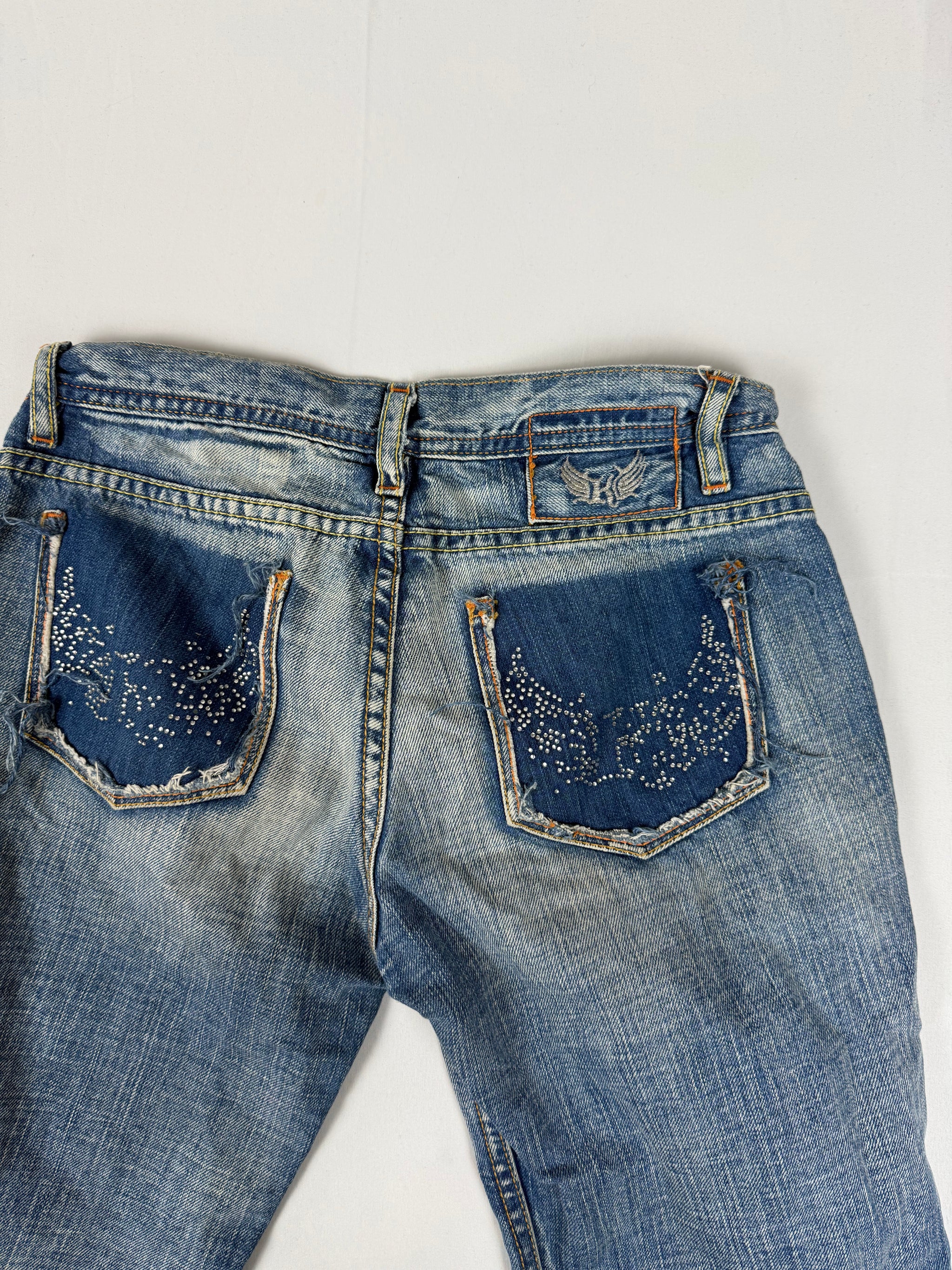 Blue denim low waist capri pants (XS)