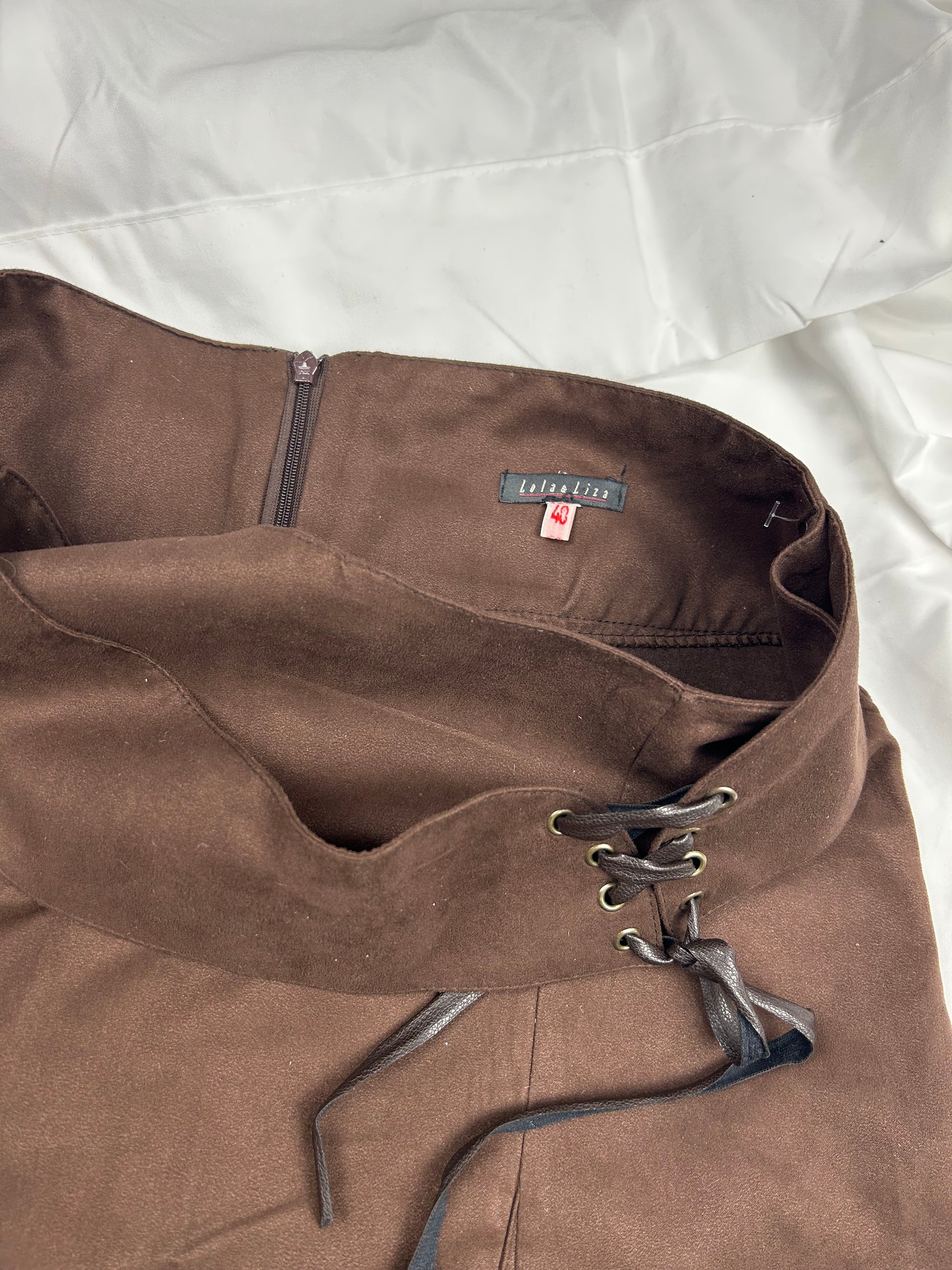 Brown suede low rise maxi skirt (S)