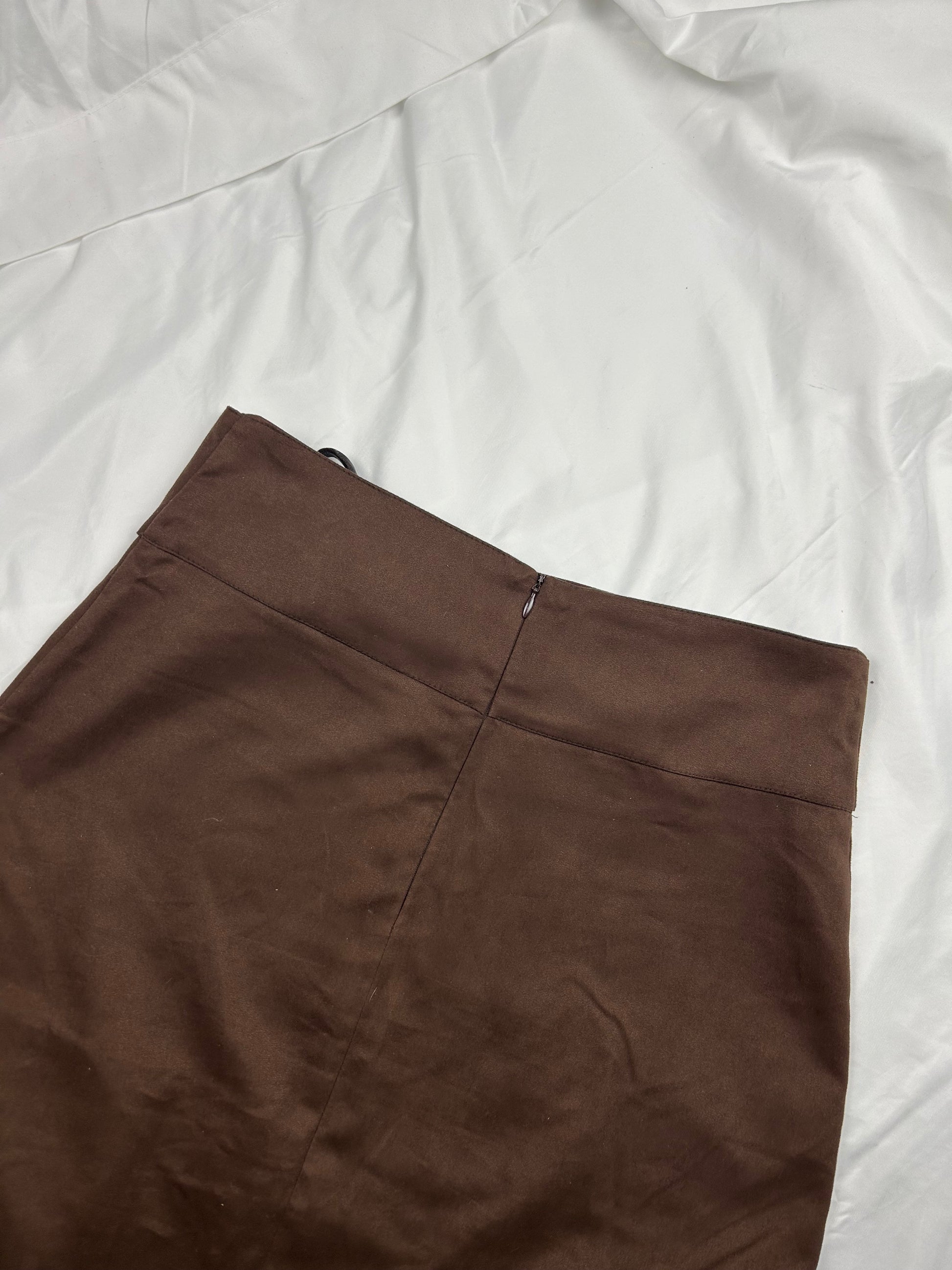 Brown suede low rise maxi skirt (S)