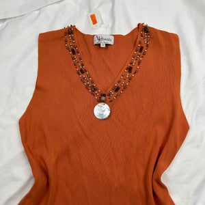 Orange ribbed pearls tank top (XL)
