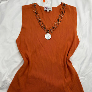 Orange ribbed pearls tank top (XL)