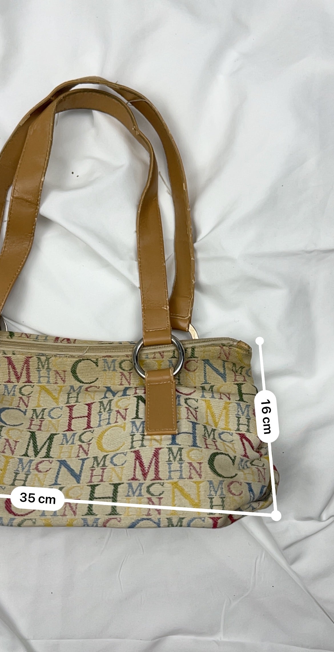 Beige graphic print besace shoulder bag