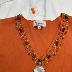 Orange ribbed pearls tank top (XL)