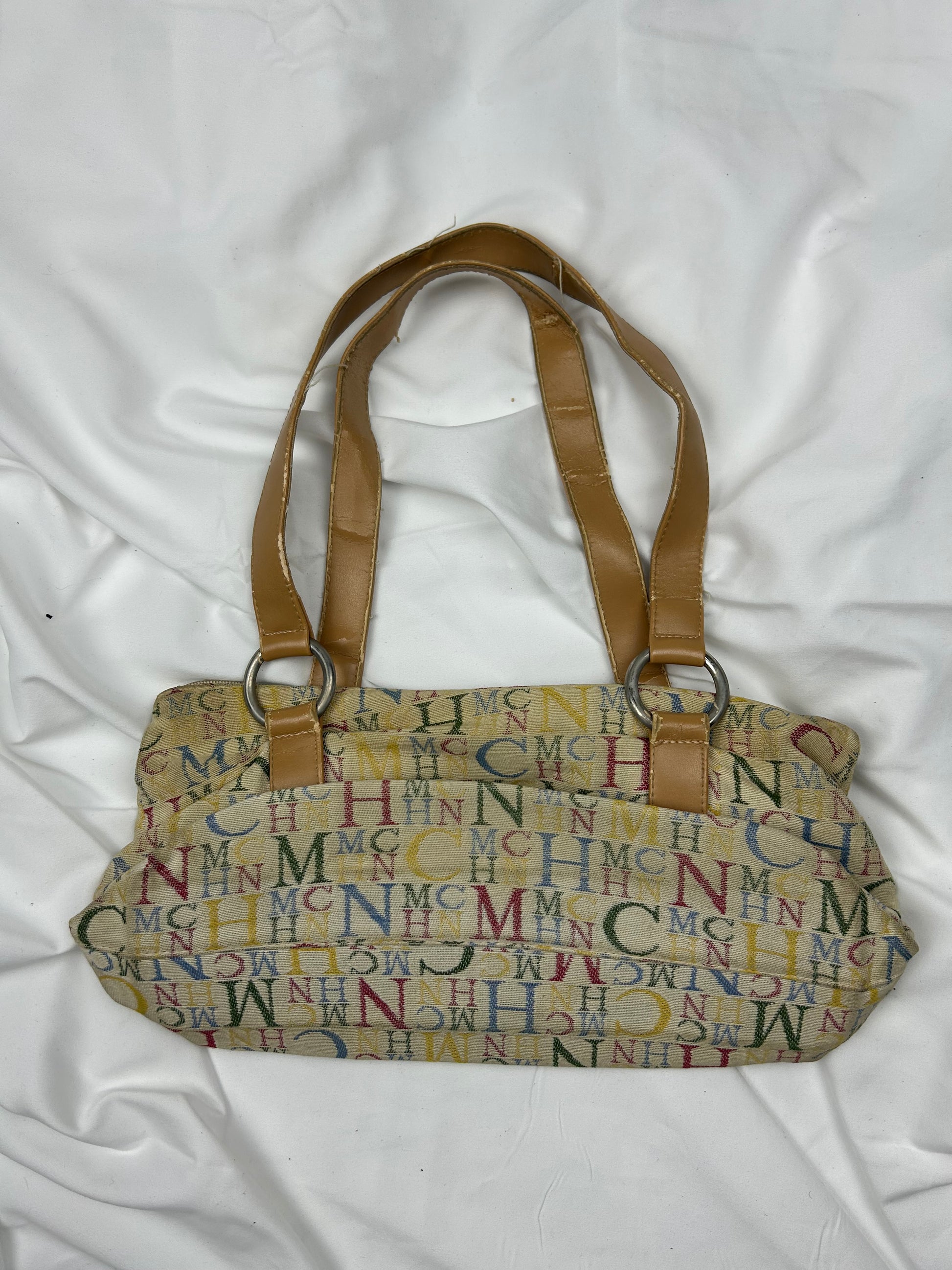 Beige graphic print besace shoulder bag