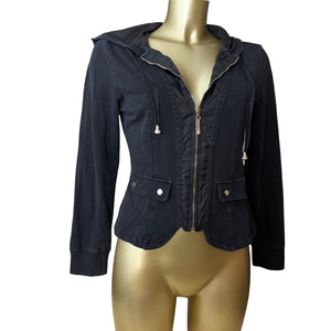 Black zip up hooded jacket (S/M)