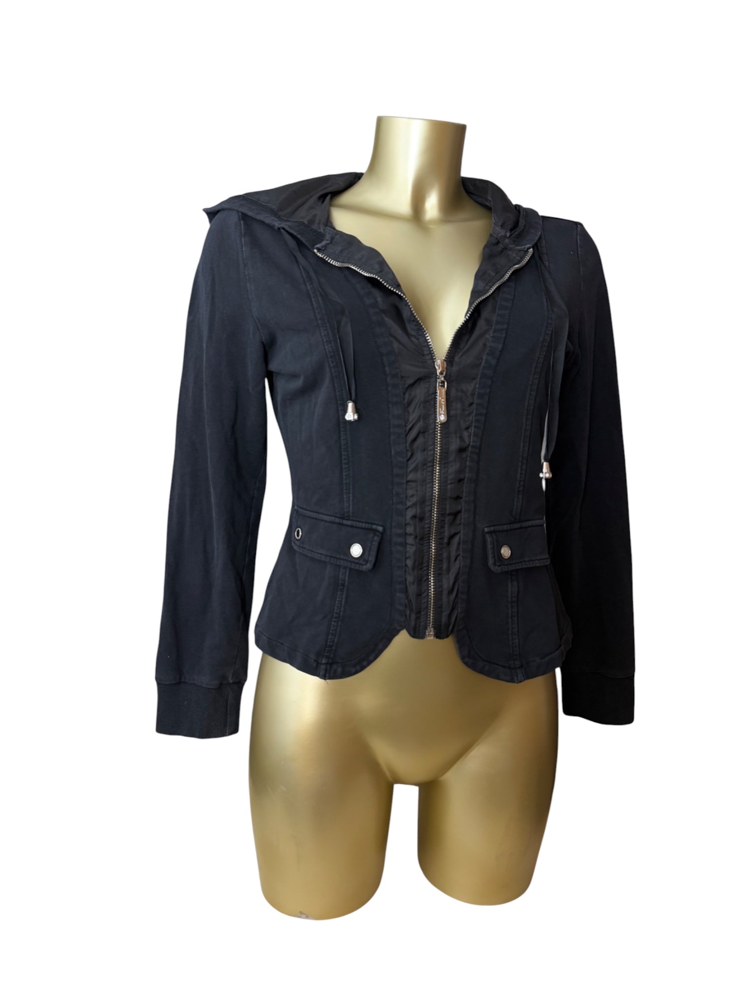 Black zip up hooded jacket (S/M)