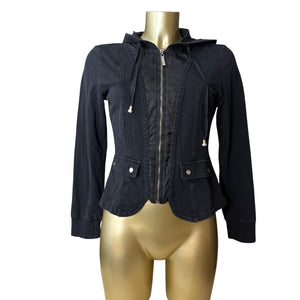 Black zip up hooded jacket (S/M)