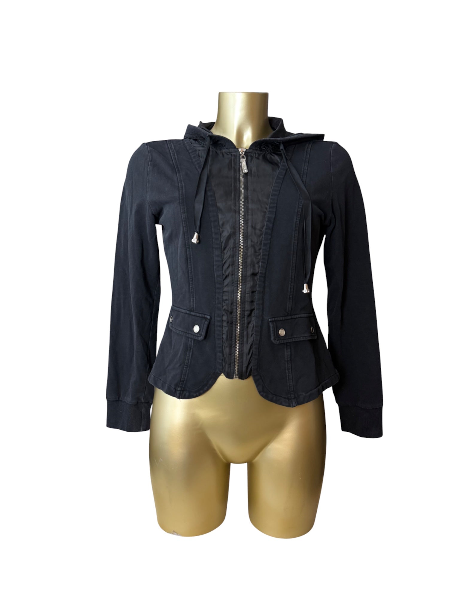 Black zip up hooded jacket (S/M)