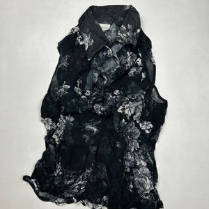 Mesh floral print black buttons up tank  top (S/M)